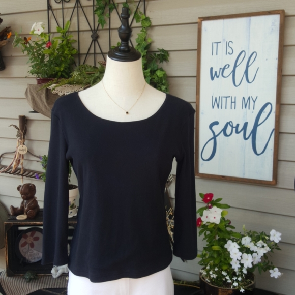 CASUAL CORNER ANNEX ♡  Sweet Vintage Black Thick 3/4 Length Scoop Neckline Top S - Picture 1 of 15